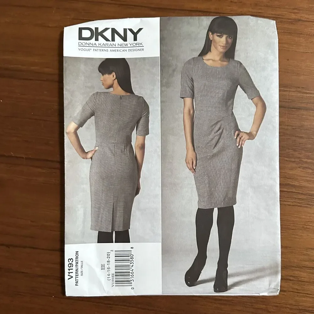 NEW Vogue 1193 Donna Karan Sheath Dress DKNY Sewing Pattern Size 14-20